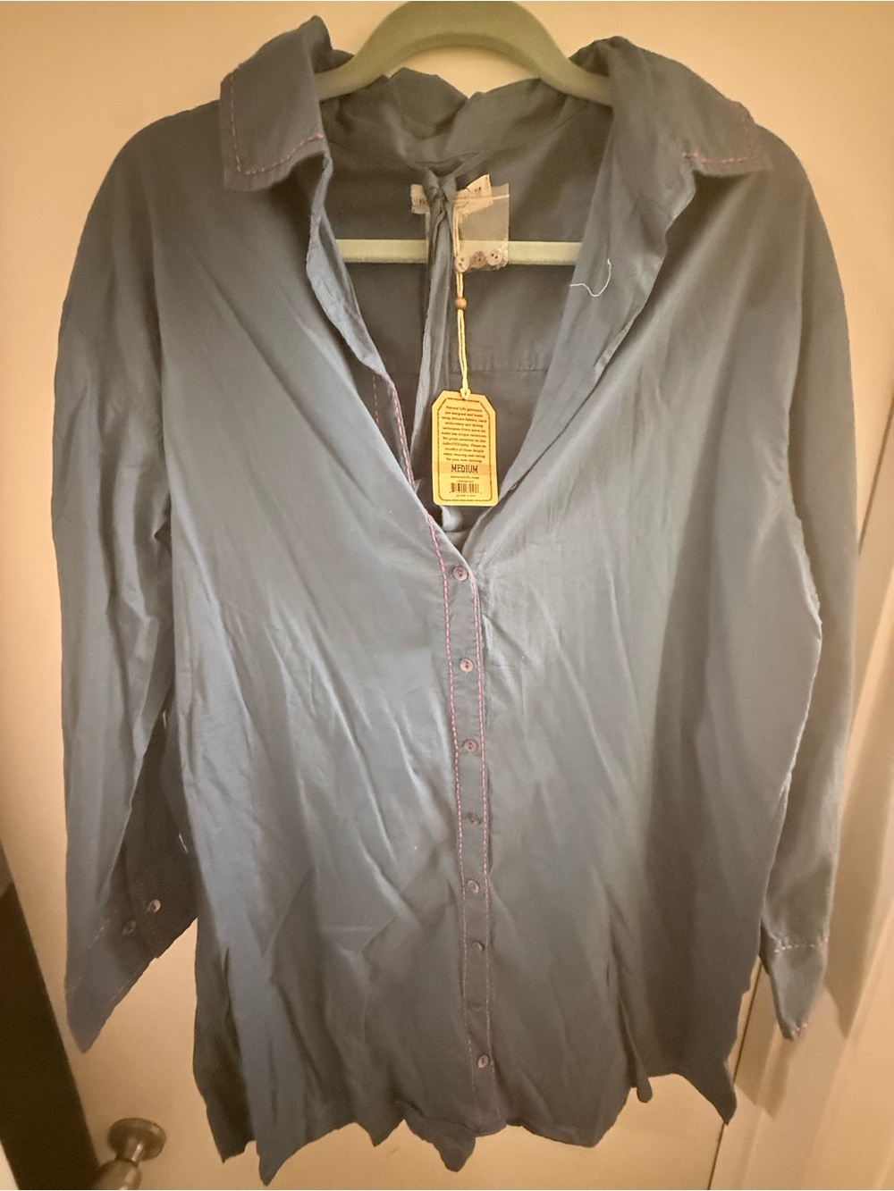 Natural Life Light Blue Button-Up Shirt Dress with Belt